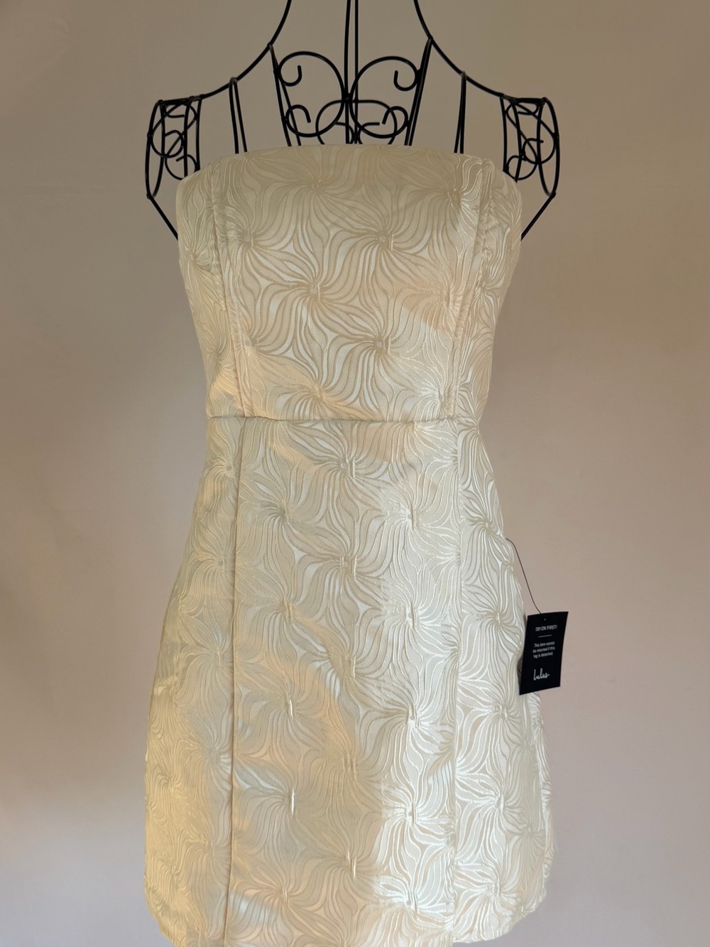 Lulu's Ivory Strapless Textured Mini Dress